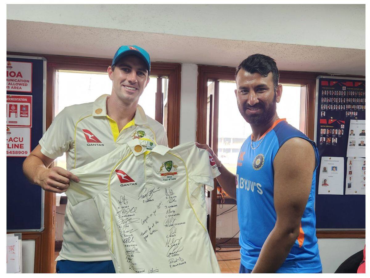 Pat Cummins Gifts Signed Australian Jersey to Cheteshwar Pujara For Completing 100 Test Matches